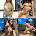 ZAFUL Bikini Sets for Women Halter Two Piece Swimsuit Ribbed High Cut Tie Side Thong Bathing Suit Sexy Padded Swimwear (Green, S)
