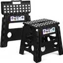 Delxo Folding Step Stool 13 Inch 2 Pack, Black Non-Slip Foldable Stools for Kids & Adults Up to 300 LBS, Step Stool with Handle, Lightweight for Kitchen/Bathroom/Bedroom/Garden