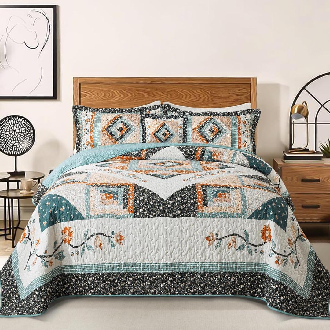 BEDIFANY Cotton Quilts Queen Size Sets - Lightweight Bedspreads Queen Size - Lightweight Garden Style Queen Quilt Bedding Sets for Bed Decorations for All Seasons, 3 Pieces (Queen (90 * 98 in))