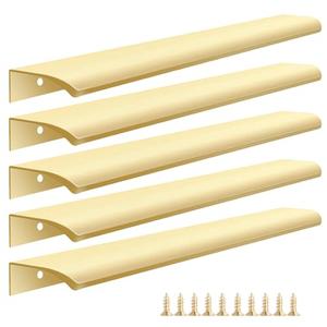Malimali 5 Pack Gold Edge Finger Pulls for Wardrobes Cabinets 11.81" Kitchen Cabinet Pulls Handles Drawer Pulls Modern Aluminum Concealed Tab Pulls for Closet Door, Brushed Brass