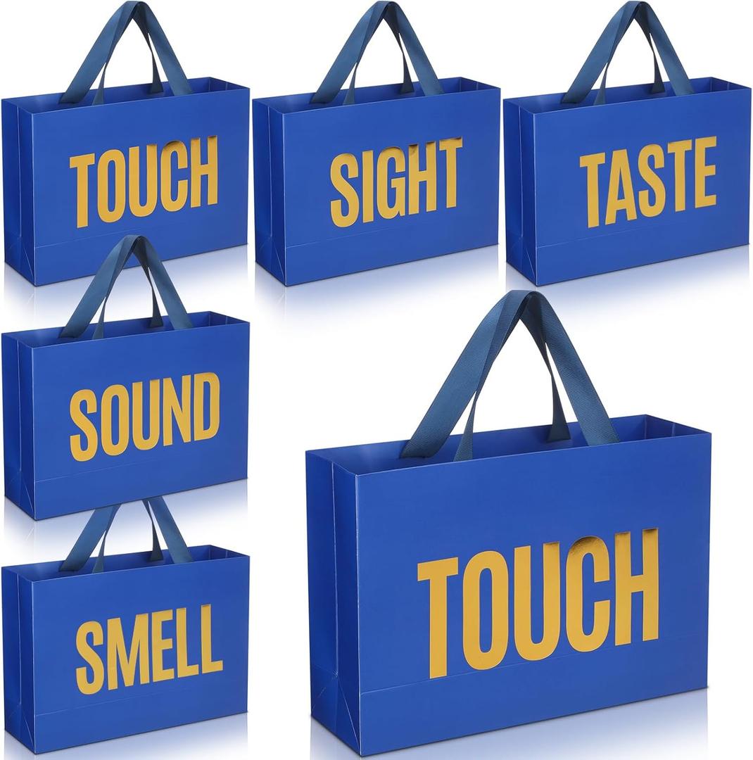 Kolldenn 5 Senses Gift Bags for Him Her Five Senses Gift Bags with Ribbon Handles Portable Paper Birthday Present Wrappings for Wedding Anniversary Party Mothers Day(Navy Blue,15 x 10.6 x 4.7 Inch) (15 x 10.6 x 4.7 Inch, Navy Blue)