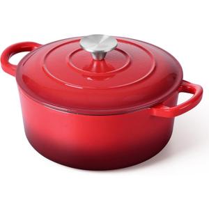 3 Qt Enameled Cast Iron Dutch Oven with Lid, E-far Small Round Nonstick Dutch Oven Pot for Bread Baking Braising Stews Roasting Cooking, Heavy Duty, Induction & Oven Safe - Red