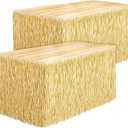 Fovths 2 Packs Luau Grass Table Skirt Fringe Straw Grass Skirt 108 x 30 Inch Hibiscus Hawaiian Table Skirts Rectangle Tropical Luau Party Decorations for Hawaiian Luau Decorations