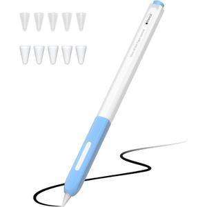 Pencil Case Compatible with Apple Pencil 2nd Generation Cover Sleeve,Silicone Translucent Duotone[with 10 Silicone Tip Cover],Support Magnetic Wireless Charging (Sky Blue)