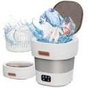 Portable Washing Machine - The Upgraded 12L Foldable Mini Washer with Powerful Cleaning & Low-Noise Design | Perfect for Household, Baby Clothes, Travel, Apartments/Dorms/RVs (Grey-White）