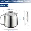 Deep Fryer with Basket and Oil Filtration, 304 Stainless Steel 2L, Bacon Grease Saver with Strainer, Deep Fryer Pot with Basket, Bacon Grease Container for Kitchen, Oil Container, Freidora de Aceite