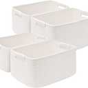 4 Pack Large Storage Basket for Organizing, 17.5"x13"x7" Woven Basket for Shelves, Closet Cube Storage Bins with Wrapped Handle, Cotton Rope Baskets for Kitchen, Clothes, Toys(Off White)