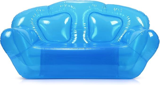 Kigley Inflatable Chair Blow Up Couches Transparent Inflatable Sofa Seat Yard Patio Portable Air Couch Furniture for Outdoor Indoor Camping Beach Room(Double Seat,Blue)