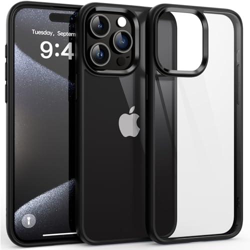 Supdeal Shockproof Clear Case for iPhone 15 Pro, [Not Yellowing] [10FT Military Drop Protection] Hard Clear Back Four Corner Airbags Drop Protection Phone Cover, 6.1 inch, Black