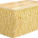 Fovths 1 Pack Luau Grass Table Skirt Paper Fringe Straw Grass Skirt 108 x 30 Inch Hibiscus Hawaiian Table Skirts Rectangle Tropical Luau Party Decorations for Hawaiian Luau Decorations