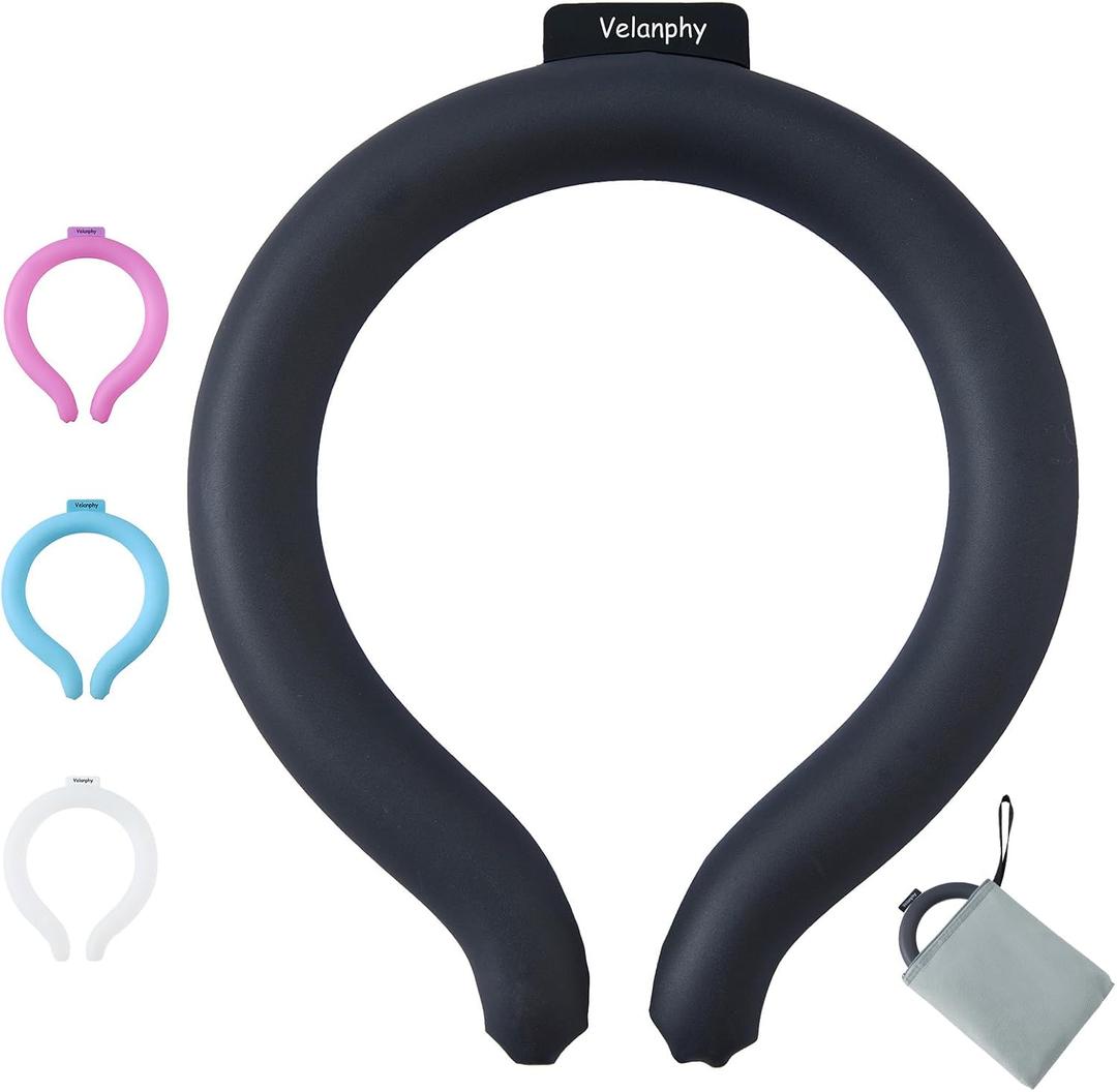 Neck Cooling Tube with Insulated Bag, Reusable Neck Cooler Ice Ring, 18C/64F PCM Cooling Neck Wrap for Summer Heat Relief, Portable Wearable Cooler for Hot Weather, Outdoor Work Sports Travel(Black)