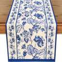 WRAPAHOLIC Blue Floral Table Runner - 13 x 106 Inch - Seasonal Spring Summer Farmhouse Indoor Kitchen Anniversary Wedding Dining Table Decorations for Home Party