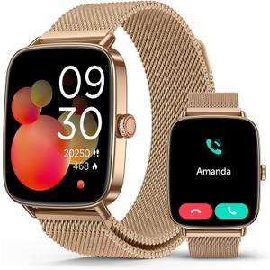 2025 Smart Watches for Women, 1.85" AI Voice Smartwatch, 24/7 Heart Rate Monitor, Stress/SpO2/Sleep Tracker, IP68 Waterproof, Weather, 100+ Sports Fitness Tracker for Android iOS Gold Metal