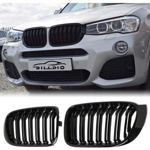 F25 F26 Grille - Black Kidney Grill Compatible with 2014-2017 X3 F25, 2014-2018 X4 F26 Double Slats Glossy Black