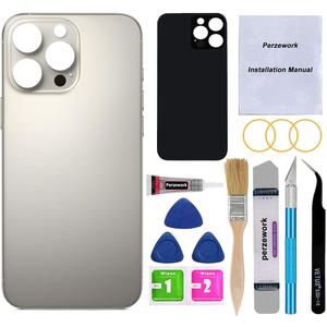 OEM Rear Back Glass Replacement for iPhone 16 Pro Max 6.9-inches with Reparing Tool Kit and Pre-Installed Adhesive (Natural Titanium)