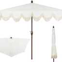 JONATHAN Y Half Umbrella UMB1201D Beverly 9 ft. Designer Classic Scalloped Fringe Market Patio with Crank, Push Button Tilt and UV Protection in Cream/White