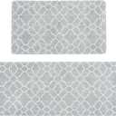 FRESHMINT Kitchen Mat Set of 2, Anti-Fatigue Cushioned Kitchen Mats for Floor, Waterproof Non Slip Comfort Standing Mat, Boho Kitchen Rug for Kitchen Decor, Sink, Office, 17"x30"+17"x47", Stone Gray