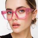 livho Oversized Blue Light Blocking Glasses for Woman and Men - Rectangle Fashion Glasses for Computer, Chic Preppy Frame (Light Pink Leopard Legs)