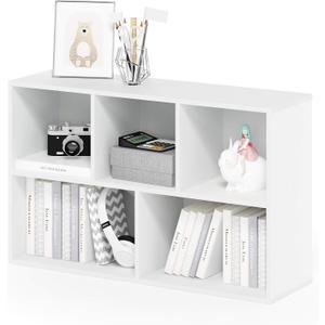 Furinno LUDER Book Shelf, 5-Cube Bookshelf, Reversible Bookcase, 9.4 x 19.5 x 31.5, Easy Assembly, for Living Room, Bedroom, Home Office, White