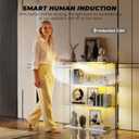 VersionTECH. Glass Display Cabinet with RGB LED Lights, Full-View Display, 3-Tier Display Case with Glass Doors for Collectibles, Cabinets with Lock, Human Sensor, Charging Station, White, 36.6"H x 28"W x 11"D