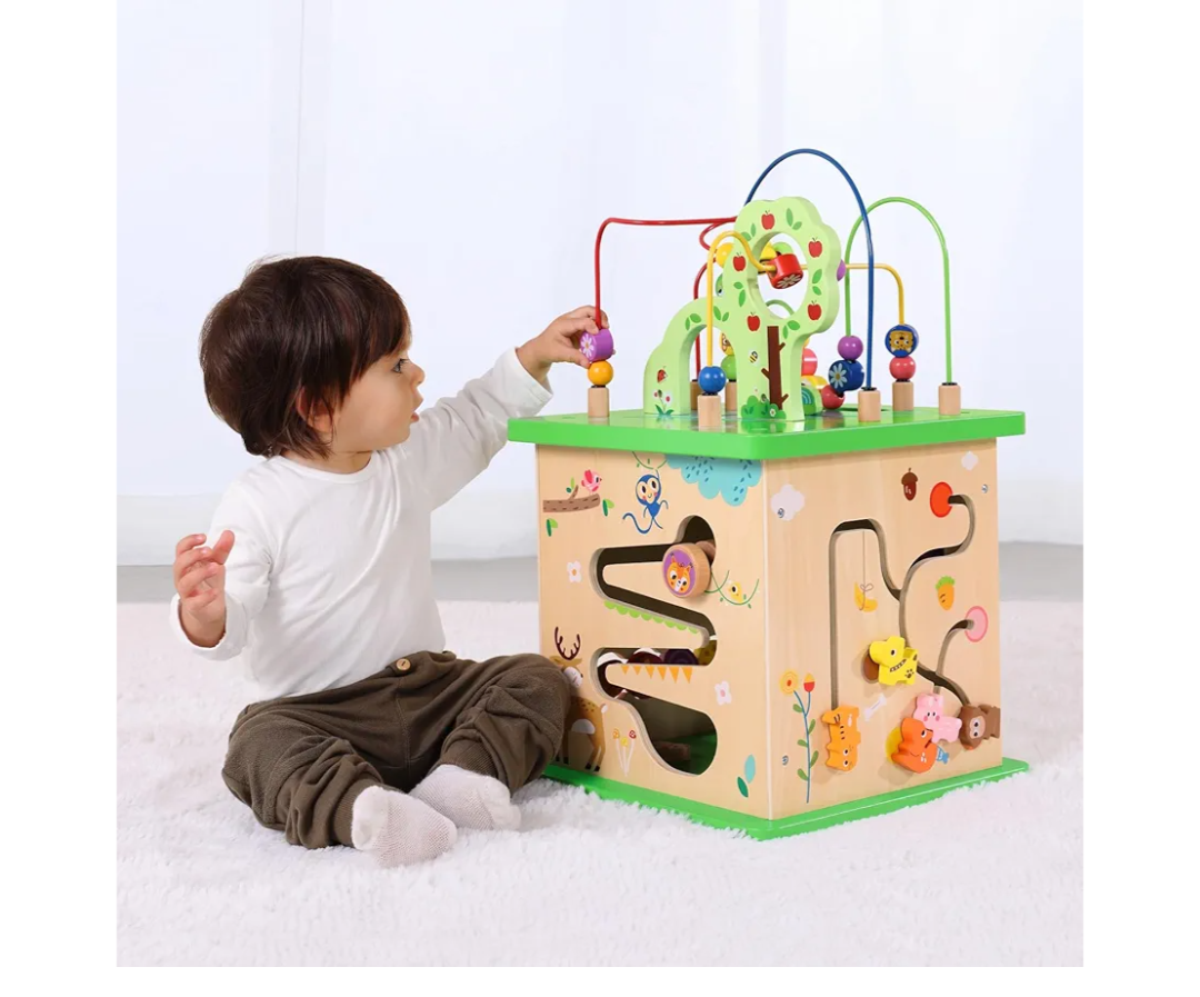 TOOKYLAND 5 in 1 Activity Center, Wooden Large Activity Play Cube 23"X13"X13", Wooden Learning Puzzle Toy for Toddlers, with Animal Friends, Shapes, Mazes, Shape SorterAmazon's Choice TOOKYLAND 5 in 1 Activity Center, Wooden Large Activity Play Cube 23"X13"X13", Wooden Learning Puzzle Toy for Toddlers, with Animal Friends, Shapes, Mazes, Shape SorterAmazon's Choice