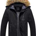 Pursky Men's Waterproof Ski Jacket Winter Snow Coats Fur Hooded Raincoats Parka (Black, L)