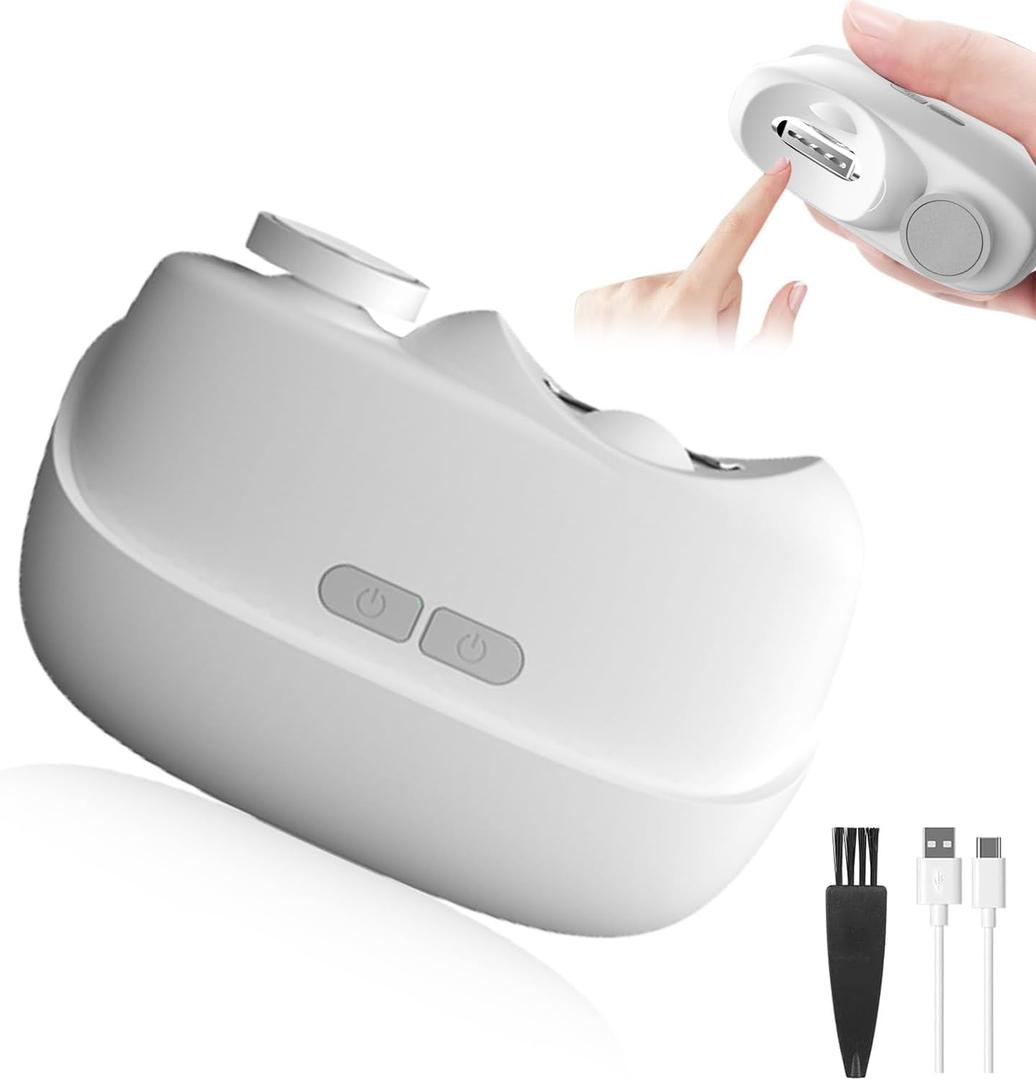 Electric Nail Clipper, 2026 Upgrade Electric Nail Clippers for Seniors 3 in 1 Smart Nail Clippers with Polishing and LED Light Electric Automatic Nail Clipper for Fingernails Adults,Baby (White)