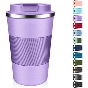 Insulated Coffee Tumbler 17 oz, Stainless Steel Coffee Mug with Lids, Travel Coffee Mug Leak Proof, Double Wall Vacuum Insulated Reusable Coffee Cup, Keep Drinks Hot and Cold (Lavender, 17 Ounces)