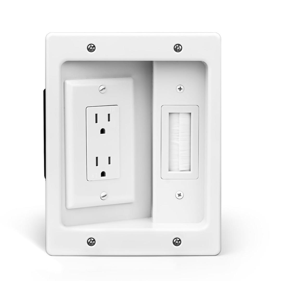 Wall Cable Concealer Management Kit, Recessed Outlet Behind TV for Wall Mount TV with Cable Management Box, in Wall TV Connection Kit Hides Power Cables & Low Voltage Wires Fits All Plugs (NO Wire)