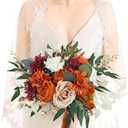 Rinlong 12.5 Inch Burnt Orange Wedding Bouquets for Bride, Terracotta Boho Silk Flowers for Fall Ceremony, Ready to Use Premade Lifelike Artificial Florals for Destination Wedding