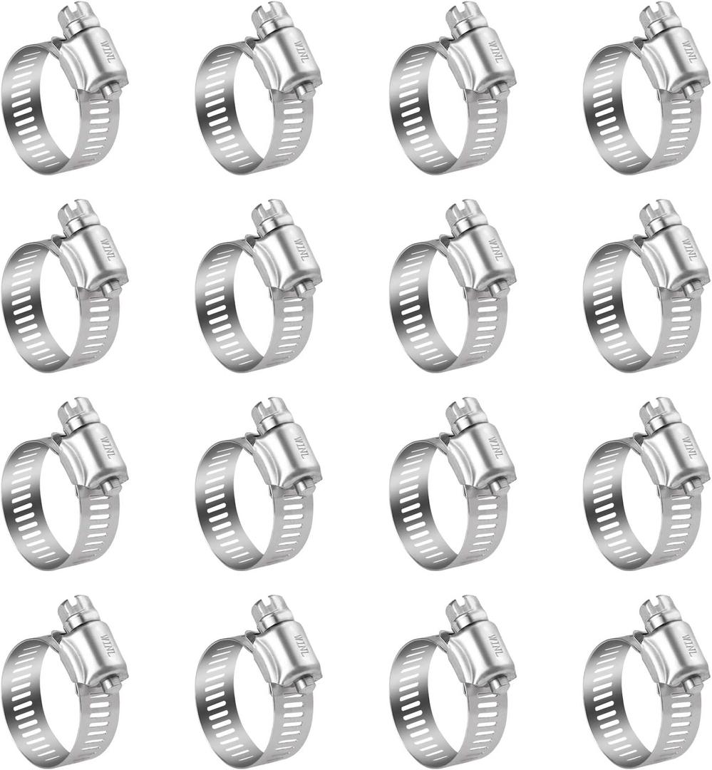 WINL Stainless Steel Hose Clamps - 16 Pack Worm Gear Drive Hose Clamps SAE 12 Clamping Range of 1/2'' to 1-1/4'' (14mm-31mm) for Automotive Plumbing, 1/2 Inch, 3/4 Inch, 1 Inch Clamps