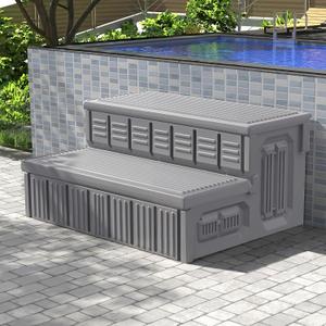 Hot Tub Steps, Outdoor Spa Steps with Storage, Non-Slip & Sturdy Hot Tub Stairs, 36 Inches Long (Light Gray)
