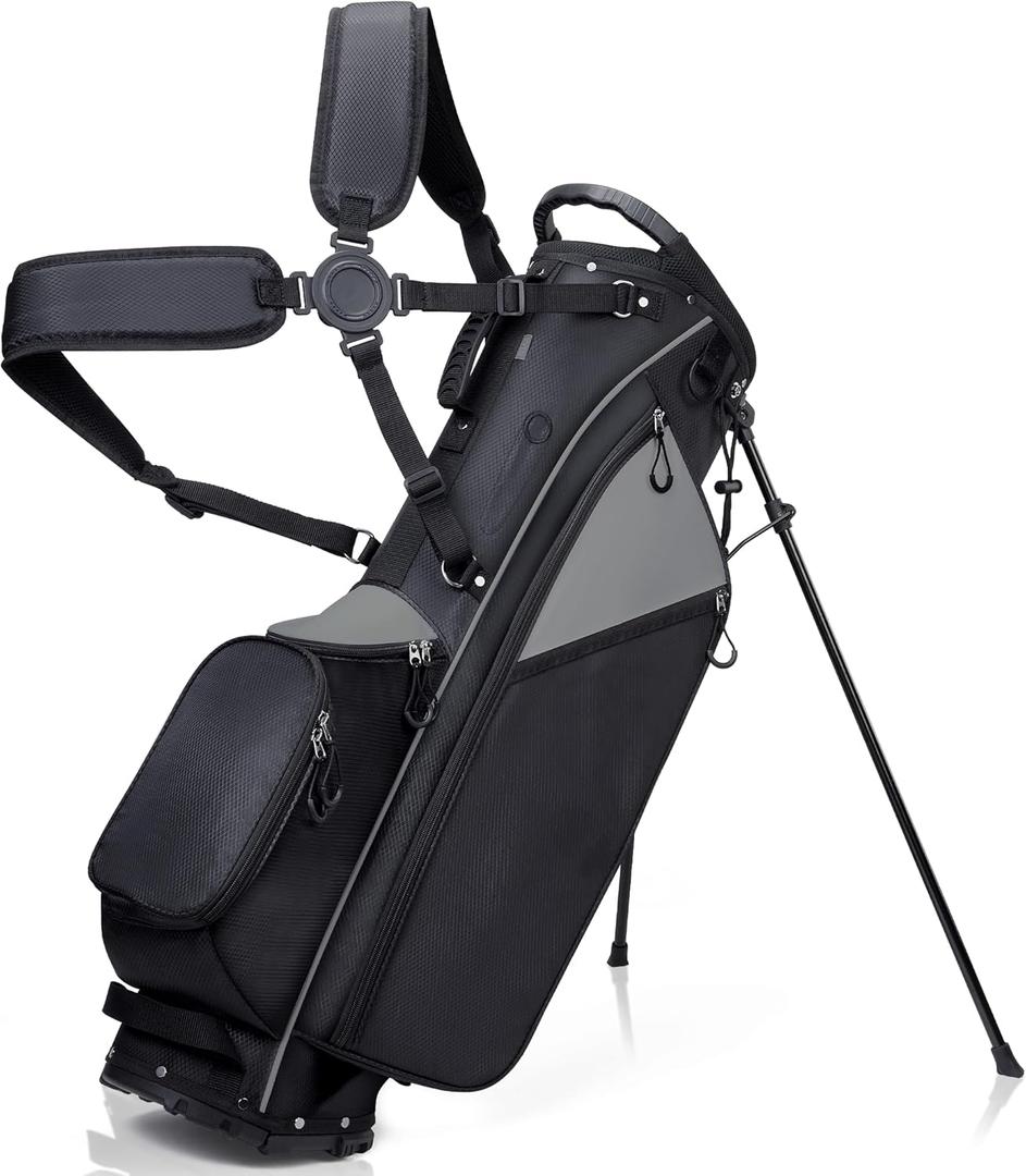 KYTAI Lightweight 7 Way Divider Golf Stand Bag for Men/Women- Dual Straps, Stable Stand, Multiple Pockets, Rain Hood & Towel Ring (Black)