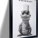 2 x Framed Bathroom Wall Simple Decoration Fun Crocodile Wearing Toilet Paper Hat Black And White Frame Home Decoration Animal Canvas Printing Canvas Art
