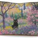 Flower Garden Black Cat Makeup Bag, Black Cat Gifts Cosmetic Bags for Women, Cats Lover Lady Mom Grandma Gifts, Wildflower Botanical Kitty Kitten Zipper Makeup Pouch