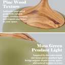 ELYONA Vintage Pendant Light Fixtures with Faux Pine Wood Grain, 12 Inch Adjustable Hanging Light Moss Green Metal Shade, Mid Century Modern Nordic Pendant Lamp for Kitchen Island Dining Room Bedroom