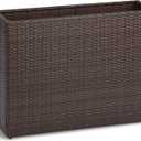 SUNNYPARK Brown Rectangular Planter Box All-Weather PE Rattan Large Modern Planters with Removable Liner Indoor Outdoor Decorative Flower Pot for Patio, Balcony, Garden