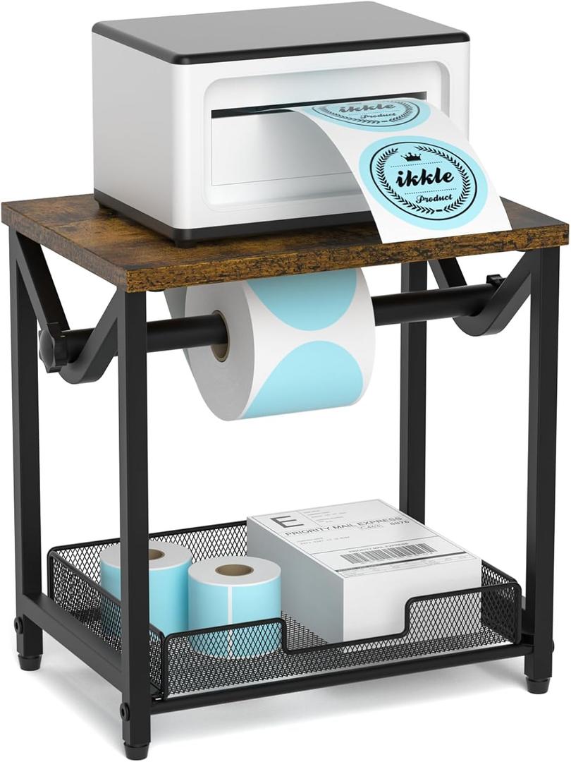 ikkle Label Holder for Rolls and Fanfold Labels, Wooden Thermal Label Holder for Desktop Label Printer, Shipping Label Stand for Thermal Printer Accessory, Ideal for Home, Office, Small Businesses (Rustic)