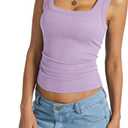 EasyGala Womens Cotton Ribbed Square Neck Tank Tops Basic Backless Camisole Sleeveless Slim Fit Wide Shoulder Strap Summer Clothes 2025 Violet, Medium