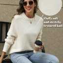 VIMPUNEC Women's Fall Casual Knit Sweaters Oversized Long Sleeve Pullover Top Cozy Chunky Split Hem Jumper (Beige, L)