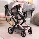 Bayer Twin Doll Stroller, Double Baby Doll Stroller, Butterfly Grey & Pink with Matching Handbag, One Size