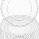 12 Pack Clear Charger Plates Bulk Wedding, 13 Inch Plastic Round Dinner Chargers with Clear Beaded Rim, Acrylic Round Decorative Plates for Wedding Party Home and Tabletop Decor