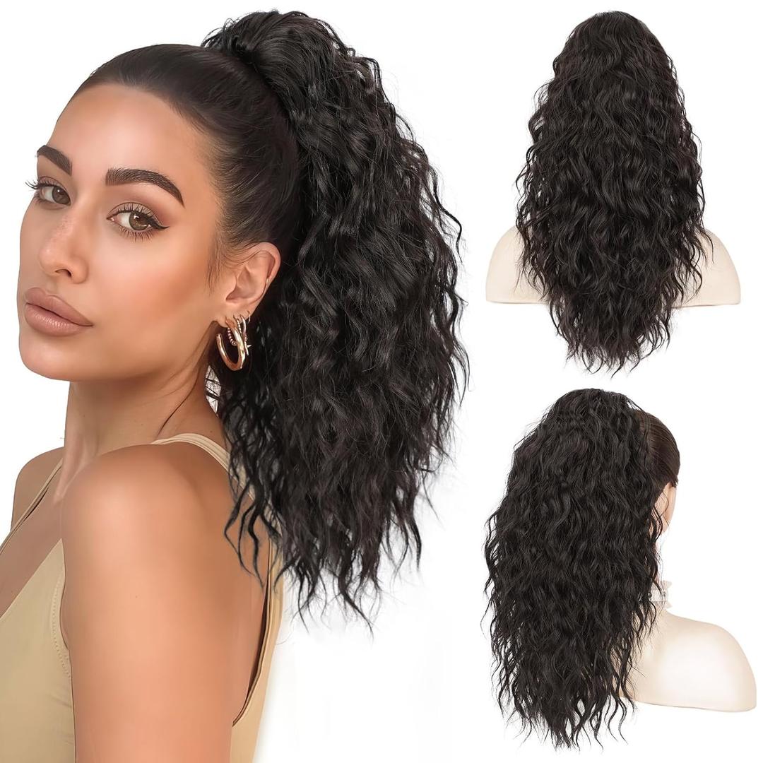 BOGSEA Ponytail Extension, Claw Clip Ponytail Extension for Women 18'' Long wavy Pony Tail Extension Natural Looking Synthetic Hairpiece for Daily Use (2#)