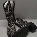 ANJOUFEMME Western Women's Cowboy Cowgirl Boots,Embroidered Round-toe Mid-calf Boots (8.5, Black)