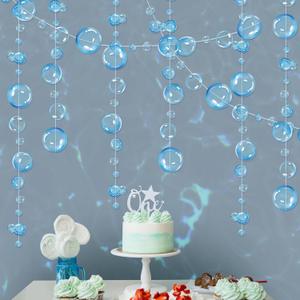 Cheerland Blue Bubble Garland Under The Sea Party Decorations Bubble Streamers Mermaid Birthday Backdrop Spongebob Decor Nautical Banner Hanging Underwater Ocean Beach Party Supplies - Pack of 10
