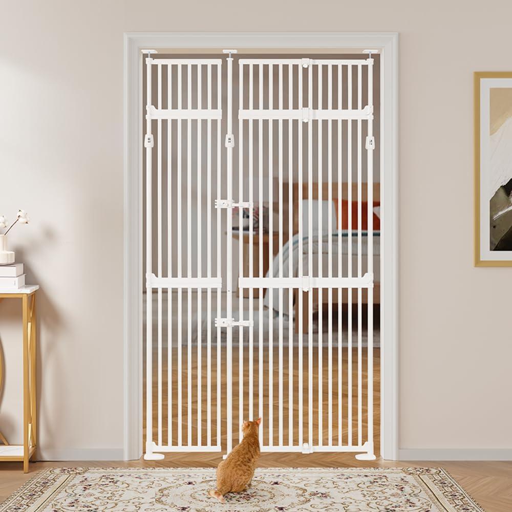 unipaws 86" High Extra Tall Cat Gate, Auto Closing and No Drilling Safety Gate for Doorway Hallway Stairs, Cat Dog Proof, Fit for 35"-51" Wide Opening, Indoor Use, White, 35"-51"w86"h
