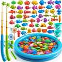 JUKUDAHU Magnet Fishing Toys Game for Kids 3-5 - Floating Fish Toys with Inflatable Kiddie Pool, Bath for Toddlers, Pole Rod Net, Outdoor Party for Boys Girls Kids Age 3 4 5 6 7 8 Year Old
