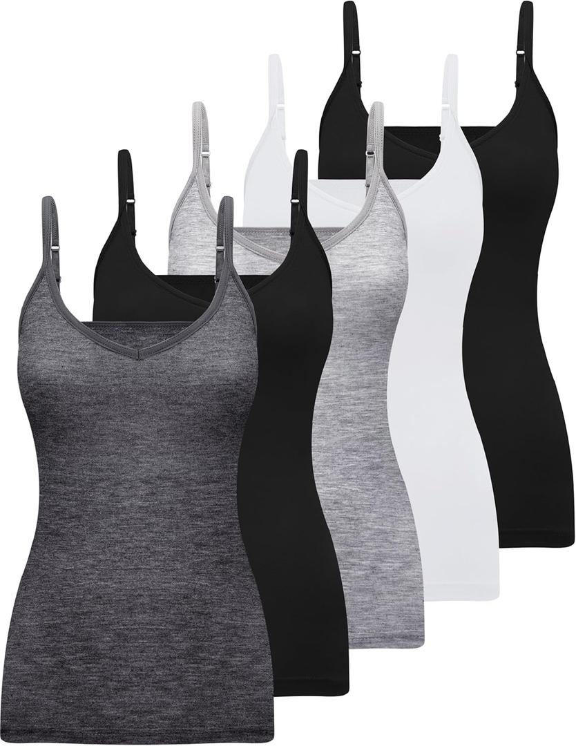BQTQ 5 Pcs V Neck Camisole Tops for Women Spaghetti Strap Tank Top Womens Camisole Undershirt Slim Fitted Camisoles (XX-Large, Black, White, Gray, Dark Gray)