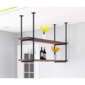 DIYHD 2 Tier Ceiling Mount Black Shelf Bracket,U Shape Pumbing Pipe Kitchen Storage Brackets (No Planks), 37" Bracket-2 Pairs