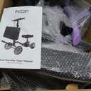 Lightweight Knee Scooter Crutch Alternative, Foldable & Adjustable Knee Scooter for Adults for Foot Surgery, Steerable Knee Walker with Detachable Basket, Includes DIY Stickers-Cream Purple